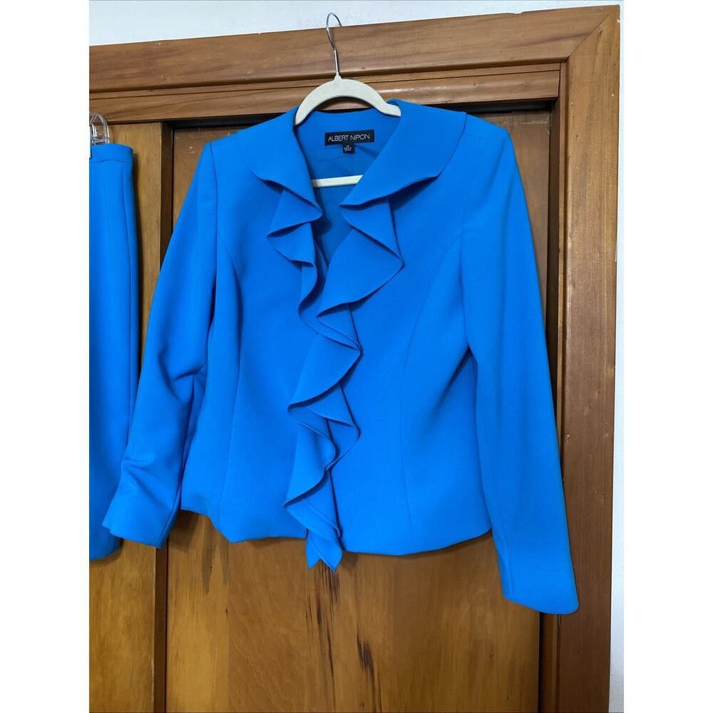 Albert Nipon Skirt Suit Ruffle Drape Front Turquo… - image 3